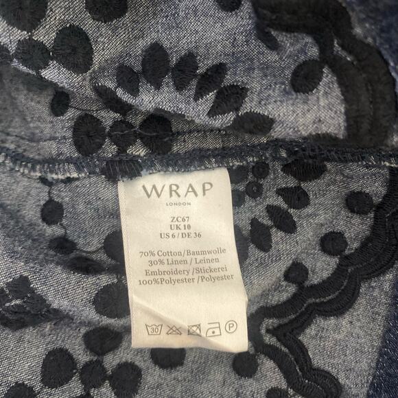 WRAP London Broderie Linen and Cotton Indigo Boho Dress Size 6 - Picture 10 of 10